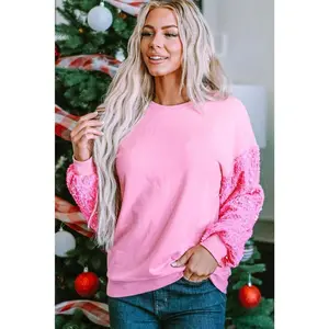 NewPink Sequin Patchwork Long Sleeve Pullover Top