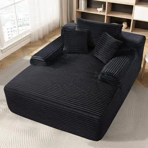 65'' Chaise Lounge Chair Indoor, Black Corduroy Sofa Bed, Boneless Lounge Chair, Oversized Sleeper Sofa, Cloud Couch Reading Chair for Living Room No Assembly