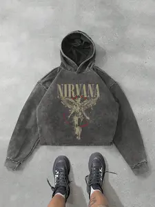 Unisex Virgin Mary Print Knit Long Sleeve Pullover Hoodie Sweatshirts, Casual Loose Fit Graphic Letter Pattern, Fall Winter Fashion, Men's Daily Wear, All Seasons