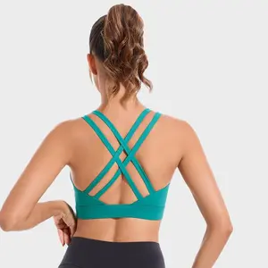 RUNNING GIRL High Impact Sports Bras for Women - Scoop Neck Strappy Sports Bra High Support Moulded Cup Workout Bra