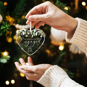 Engagement Gifts for Couples - Engagement Gift for Women, Fiance, Her, Newly Engaged Couples, Bride to Be - Just Engaged Gift, First Christmas Heart Shaped Glass Ornament 2025 Party Decoration