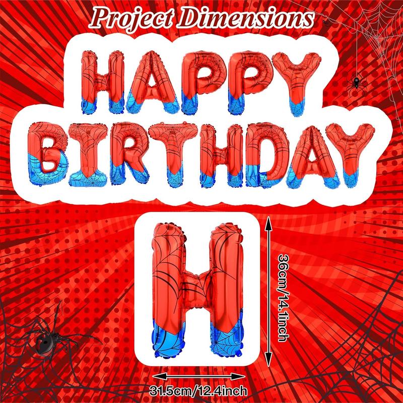 Spider Birthday Party Decorations Kit – Superhero Happy Birthday Banner with Spider Balloons & Backdrop, Boys Kids Indoor Outdoor Celebration Supplies