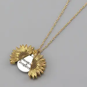 You Are My Sunshine Necklace - Sunflower Locket Pendant with Hidden Message