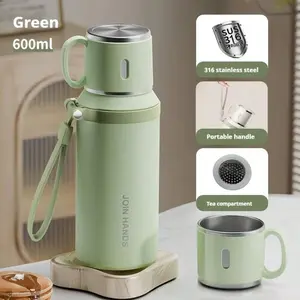 JOIN HANDS 316 Stainless Steel Vacuum Insulated Tumbler Green 600ml Portable Handle Sleek Lid Compact Stylish Design Perfect for Women Drinkware Flasks Bottled Water Bottles Mug dual  function  cup