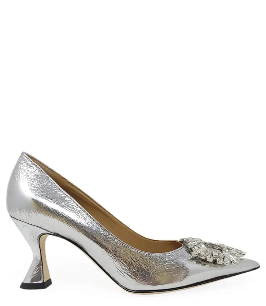 Madison Maison Silver  Leather Kitten Heel Pump