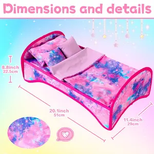 8 PCS 18 Inch Girl Doll Clothes and Accessories Sleeping Sheet,Pajamas,Eye Mask,Unicorn Slippers,Pillow