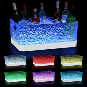 LED Light Up Plastic ice buckets for parties 15L large Clear beverage tub 7-color LED light ice buckets For Champagne   Family Gathering Bar Nightclub Essential ( texture)