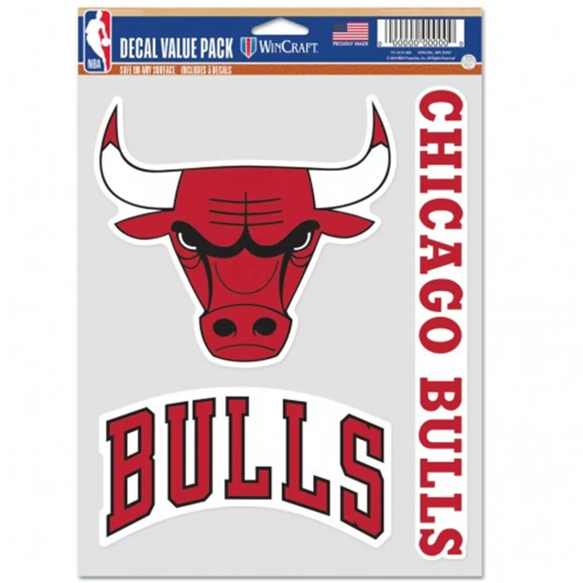 Wincraft NBA Chicago Bulls Adhesive Vinyl Decal Stickers - 3-Pack Multi-Use Sports Fan Collectible Accessories