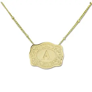 18K gold plated initial pendant necklace, embossed initial personalized necklace, unique Western style, suitable for both men and women