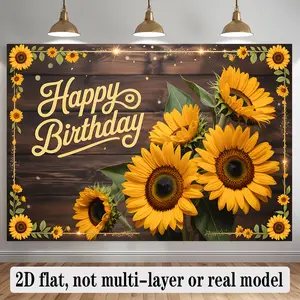 2D Flat Banner 1pc, Large Sunflower Happy Birthday Banner - 90.5"x70.8" Rustic Farmhouse Wall Decor with Cursive Lettering & Sunflowers, Fabric Party Backdrop for Birthdays, Christmas, Halloween, Fall & Winter