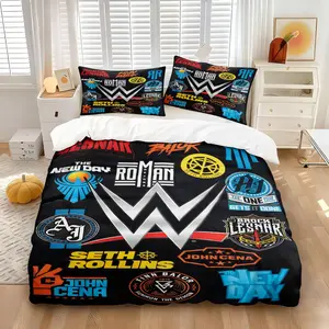 WWE wrestling-themed printed duvet cover bedding set, including one duvet cover and one or two unfilled pillowcases. Soft and comfortable, perfect for WWE fans, sports enthusiasts, and others looking for a cool and personalized bedroom décor.