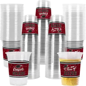 Gatherfun Class of 2026 Celebration - 100 Pcs 16oz Maroon Graduation Plastic Cups for Sturdy & Durable Drinkware for Grad Festivities | Essential Graduation Party Supplies & Decorations