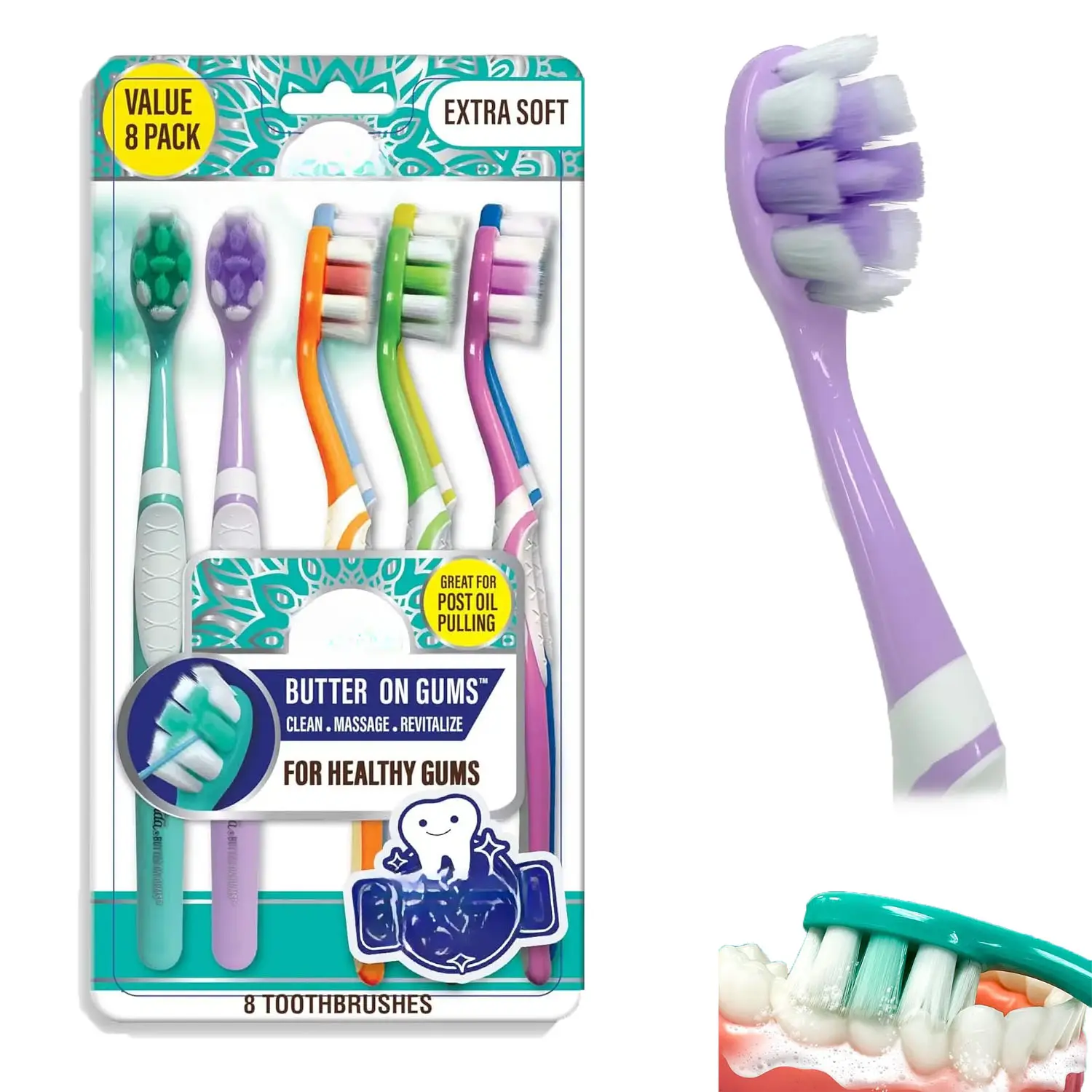 8 Count ADA Accepted Ultra Soft Toothbrush, 8000+ Softex Bristles for Sensitive and Receding Gums, Gentle Cleaning Toothbrush for Whiter Teeth