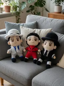 Michael Jackson Plush Toys - Set of 3 iconic models (Red Thriller, White Smooth Criminal, Black Hat)