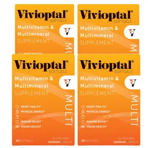 Vivioptal Multivitamin Dietary Supplement Softgels - 4-Pack (360 Total Count) Gluten-Free German Formula for Men & Women, Supporting Heart Health, Physical Energy, Immune Support