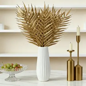 18 Piece Artificial Fan Palm Leaves, Metal Texture Realistic Tropical Leaves, Wedding Centerpiece Decor, Party Backdrop, Home Decoration