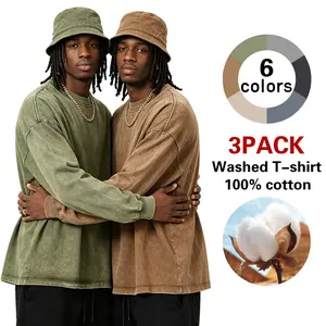 3‑Piece Neutral Tone Washed Long Sleeve Tees | Oversized Casual Basic Shirts
