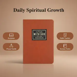 Portable reflection book,Men's 1-Minute with God Office Notebook,365 Daily Devotional & Prayer Journal,Brown artificial leather cover,Pocket Bible Study Guide with Topical Index,Christian Gift for Husbands,Mens Gifts for Him,scripture quote,