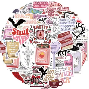 Smutty Book Sticker, 52pcs/set Romance Bookish Smut Reading Booktok Dark Romance Case Journal Water Bottle Sticker, Funny Aesthetic Pink Laptop Phone Decal