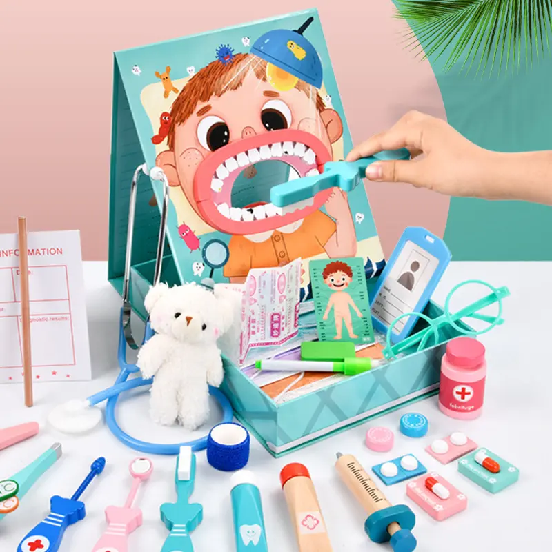 Wooden children's oral dentist, nurse simulation dentist set, play house toy