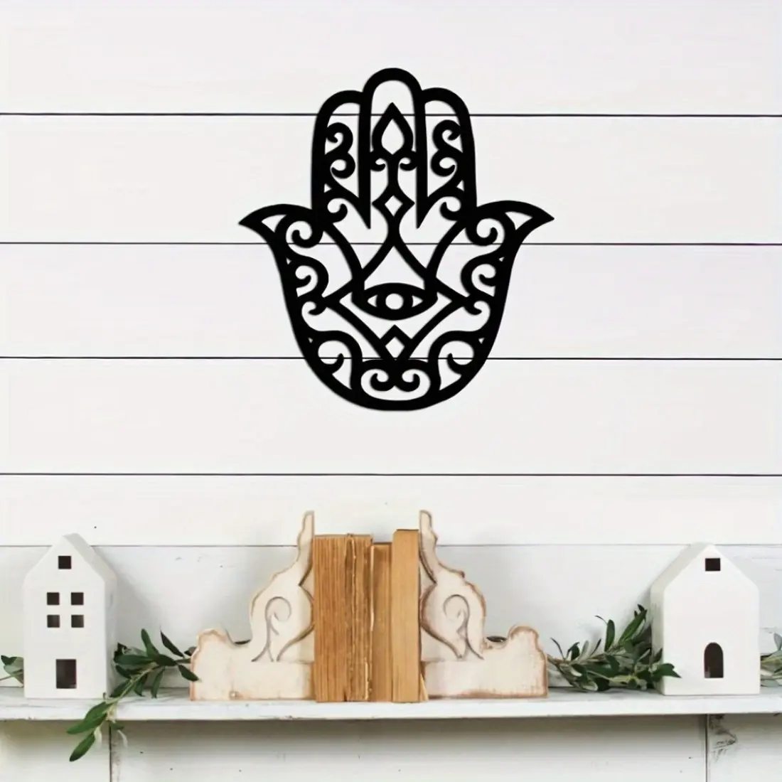 1-piece Elegant Black Hamsa Hand Wall Art, Crafted in Stylish Metal. A Timeless, Sophisticated Addition for Living Rooms and All Indoor Areas.Decorative Hanging Ornaments