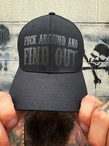 FUCK AROUND BLACK ON BLACK FLEXFIT COTTON HAT