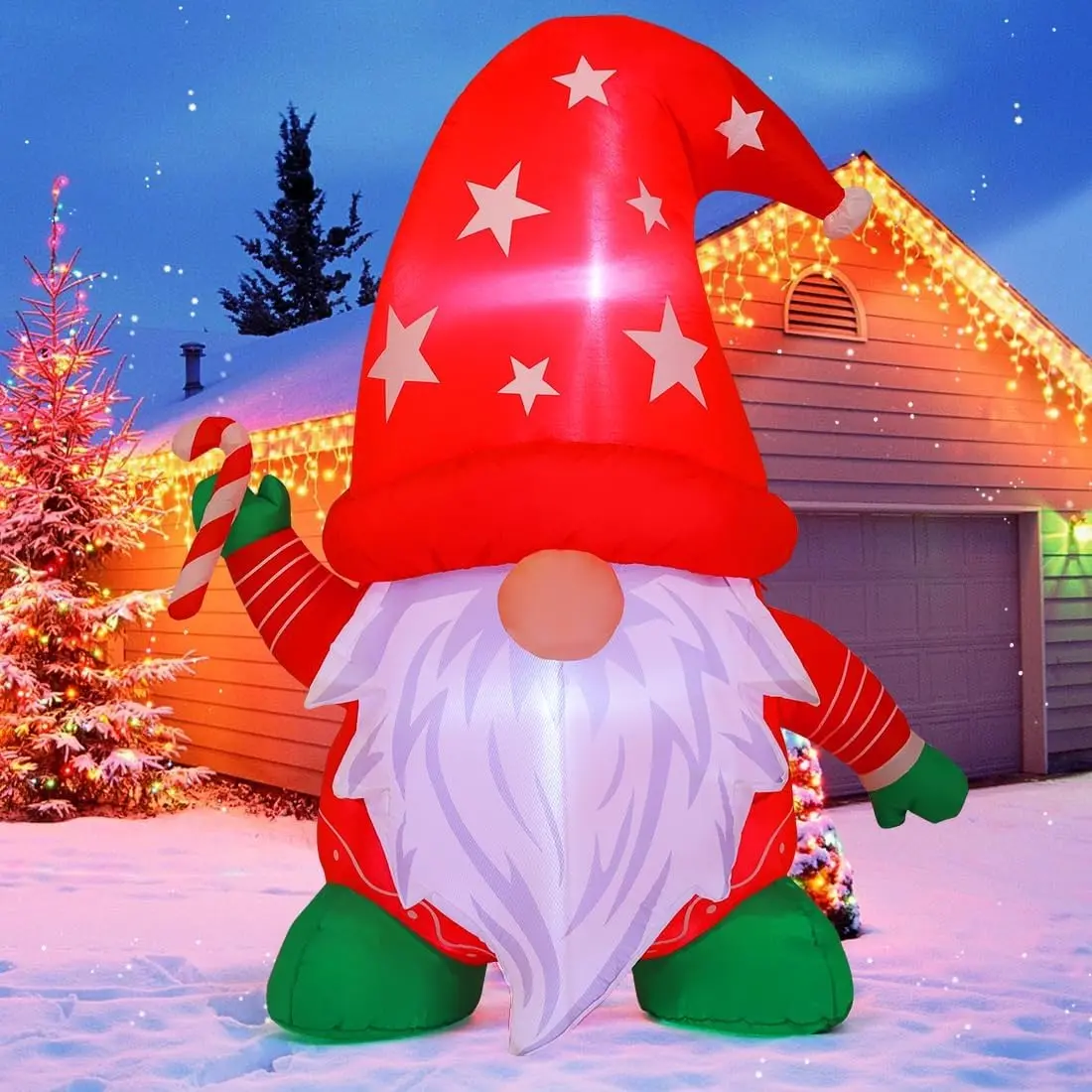 Christmas Decorations 6FT Tall Gnomes Inflatables Outdoor Blow Up Gnomes Wearing Red Hat with Built-in LEDs for Indoor Outdoor Yard Lawn Garden Decorations Set