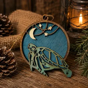 Sea Turtle Ornament, Wooden Turtle Christmas Ornament, Coastal Christmas Decor, Nautical Beach Ornament, Ocean Lover Gift, Laser Cut Wood Ornament