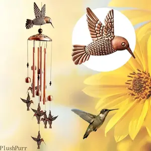 Outdoor Aluminum Hummingbird Wind Chimes - Melodic Clear Sound Decorative Hanging Ornaments, Ideal for Home Patio Decor, Heartfelt Memorial & Sympathy Gift for Loved Ones