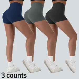 Fitness sports shorts three-piece set, high waist belly, breathable and comfortable fabric, gym yoga running tight shorts