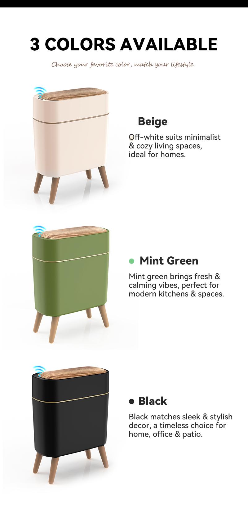 Pukomc Smart Sensor Trash Can with Wood Grain Lid, Automatic Motion Sensor Garbage Bin for Kitchen, Bathroom, Office