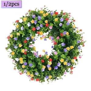 Lifelike Artificial Wild Flower Wreath, Classic Spring Style, Gorgeous Hanging Ornament, Door and Home Decoration, Elegant Floral Decor, Decorative Artificial Flowers
