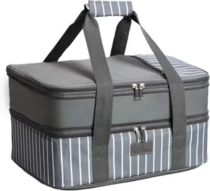Expandable Insulated Casserole Carrier for Hot or Cold Food, Lasagna Lugger for Parties, Fits 9" x 13" Baking Dish, Grey
