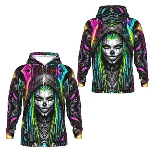 【Neon Cyber Skeleton Girl Hoodie】Edgy Futuristic Print Top | Men/Women Oversized Stylish Streetwear | Black-Neon Base & Glowing-Eye Skull Girl + Tech Details Graphic Hoodie | Trendy Cyberpunk Gothic Daily Fashion