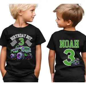 Custom Monster Truck Birthday Shirt: Pit Crew Family Matching Tee for Boys Girls Mama