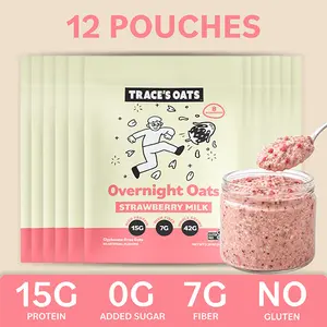 Strawberry Milk Overnight Oats – High Protein Breakfast | 15g Protein, Gluten-Free, No Added Sugar, Glyphosate-Free | Easy Prep Oatmeal (12 pack)