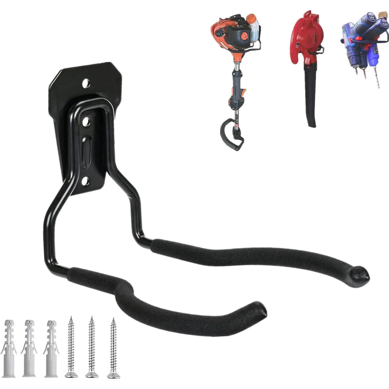 Sturdy Waterproof Garden Power Tool Hanger - 1.57 Inches, 2 x Anchor Wall Mount Hook for Garage Wall Storage of String Trimmer, Weedeater, Brush Cutter, Durability
