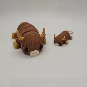 Articulated Highland Cow – Cute Fidget Toy or Keychain | 4" Desk Buddy or 2" Keyring Size