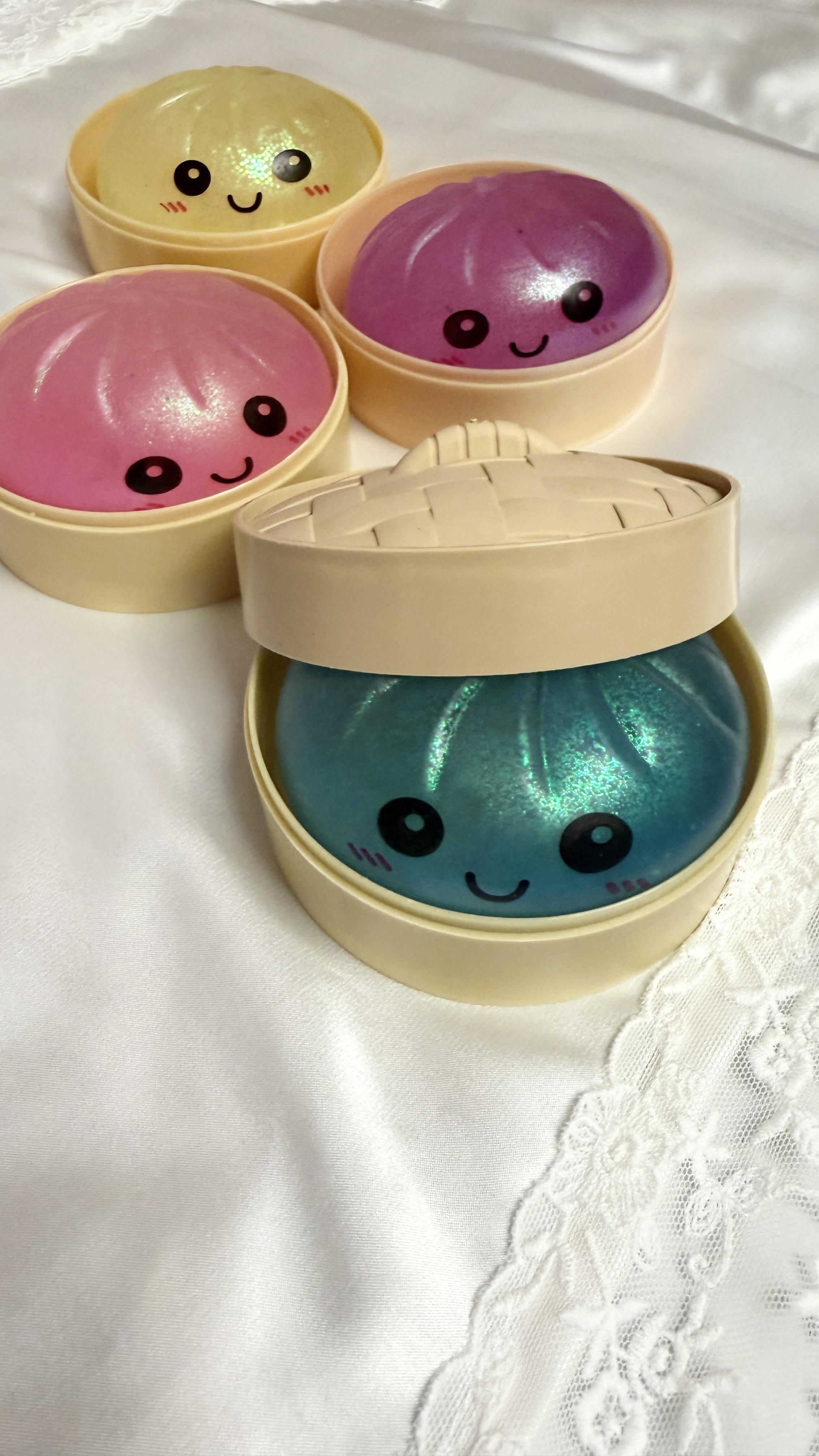Holographic Glitter Dumpling Squishy, Slow Rising ASMR Stress Relief Fidget Toy Holographic, Blue, Pink, Silver Gray
