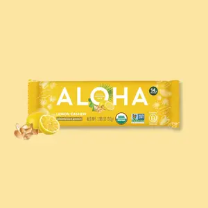 ALOHA Lemon Cashew Protein Bar | 12 Bars | 14g Plant Protein, 5g Sugar | Certified USDA Organic, Vegan, Gluten-Free | Bright Lemon + Cashew + Coconut