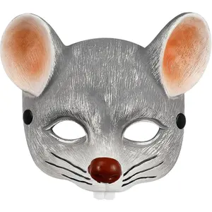 Grey Rat Mask Scar Rat Head 3D Half Face Mouse Mask for Kids & Adults Halloween Masquerade Chipmunk Costume Cosplay Party Props