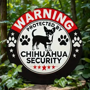 Chihuahua Security Warning Sign, Round Aluminum Sign, Decorative Plaque, Wall Art for Home Restaurant Bar Cafe Garage Decor, Garden Decoration Supplies