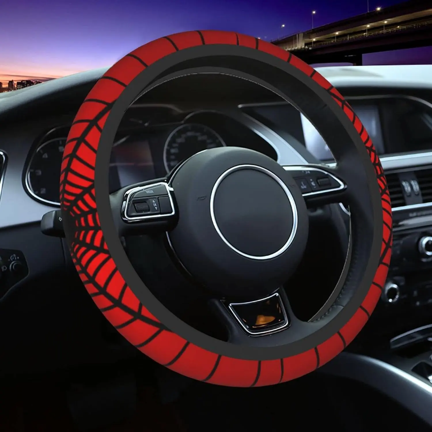 Women's Cute Red Spider Web Steering Wheel Cover - Non-Slip Rubber, 14.5"-15.5" Universal Fit, Soft to the Touch, Washable Car Interior Protector, More Control on the Road, Ideal for Christmas, Birthdays