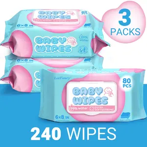 LotFancy 3 Pack Baby Wet Wipes for Infant Toddler 99% EDI Pure Water No Fluorescent Agent Zero Additives for Sensitive Newborn Baby Clean Face Hand Mouth Butt Water Wipes Large Packing for Family Use