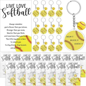 15 Sets Softball Team Gifts Including 15 Softball Acrylic Keychain with Mini Ornaments and Motivational Cards for Souvenir Rewards Party Favors Gift Filler