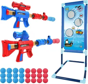 Shooting Game Toy for Age 6, 7, 8,9,10+ Years Old Kids, Boys - 2pk Air Guns & Shooting Target & 24 Foam Balls - Ideal Gift - Compatible with Toy Guns Handheld Pneumatic Blasting gel blaster