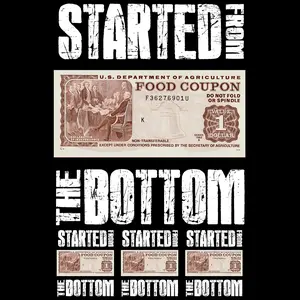 5-Pack or 10-Pack Started from the Bottom Food Stamp DTF Transfers for T-Shirt Making- White