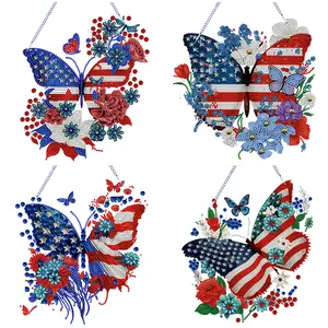 Acrylic Independence Day Butterfly 5D DIY Diamond Painting Dots Pendant Decor