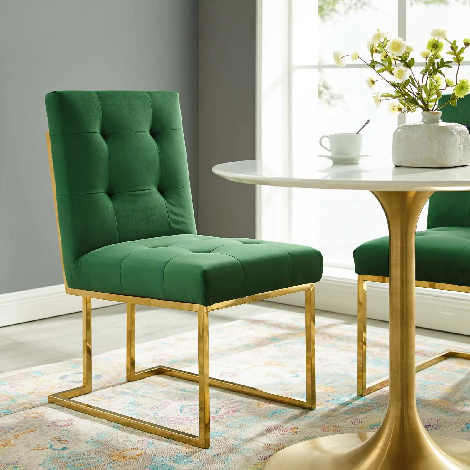 Modway Privy Gold Stainless Steel Performance Velvet Dining Chair in Gold Emerald