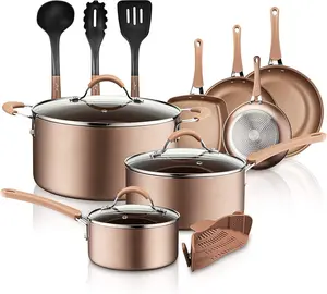 Nutrichef 14-Piece Kitchenware Pots and Pans Set, 17.56 lbs, Premium Quality, Non-Stick Cookware for Effortless Cooking and Easy Cleanup